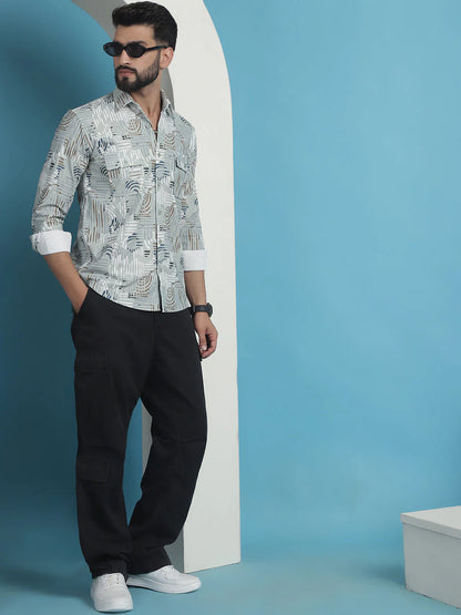 Men Printed Corduroy Cotton Shirt - Pista