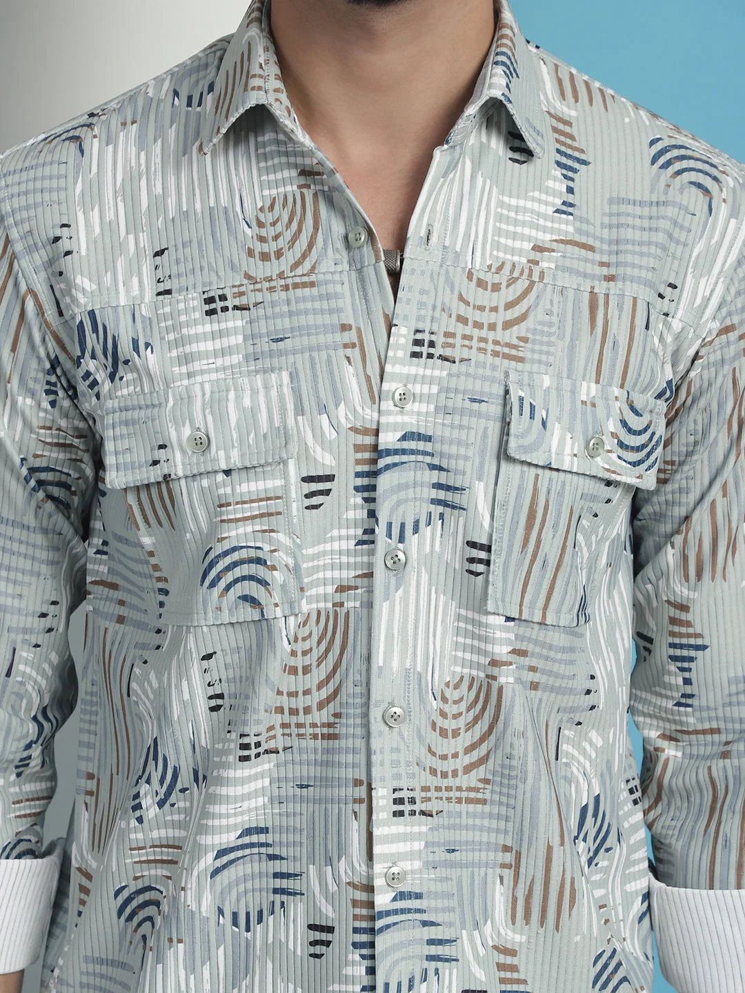 Men Printed Corduroy Cotton Shirt - Pista