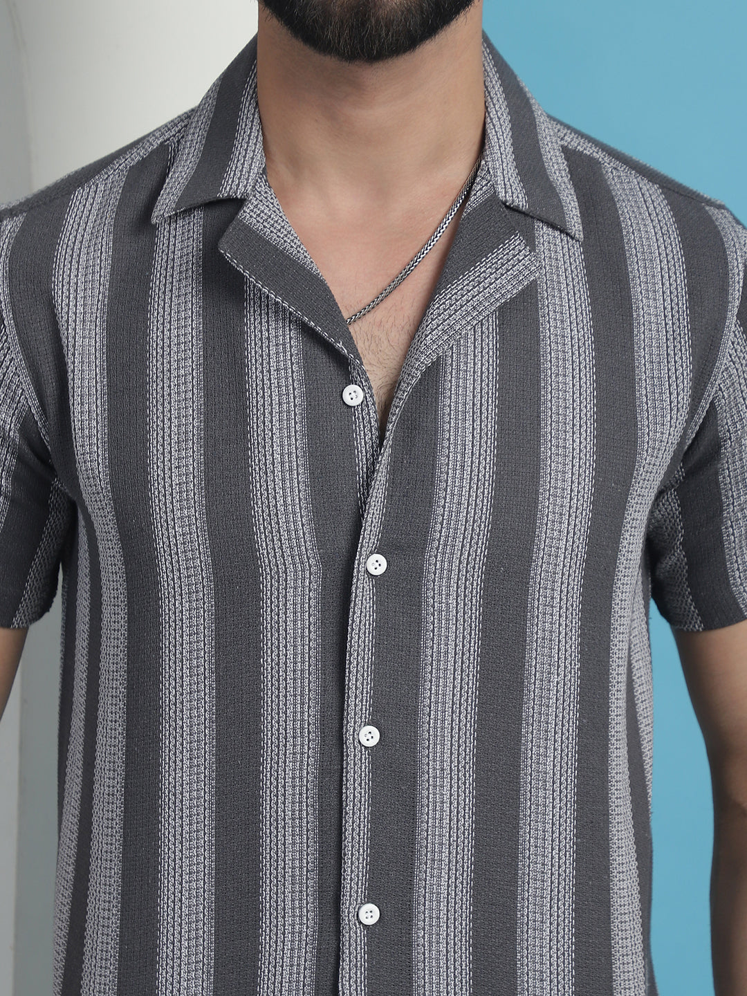 Printed Half Sleeve Cotton Shirt for Men - Grey