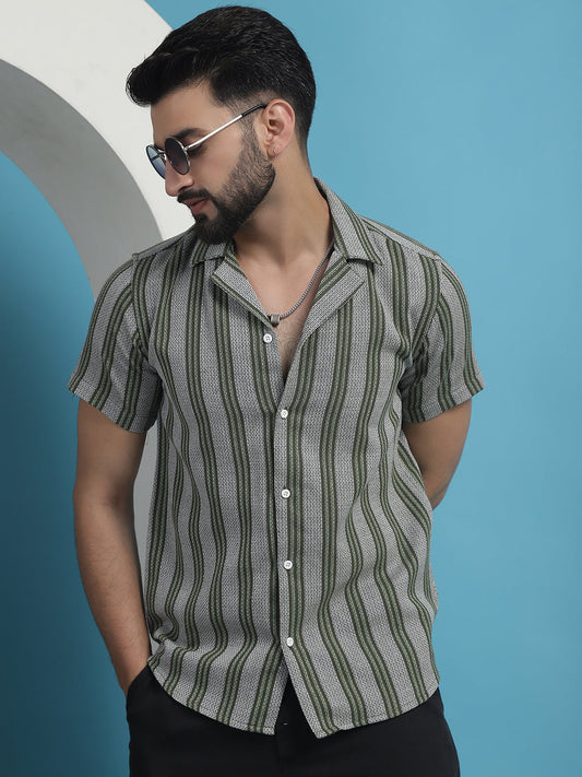 Printed Half Sleeve Cotton Shirt for Men - Olive