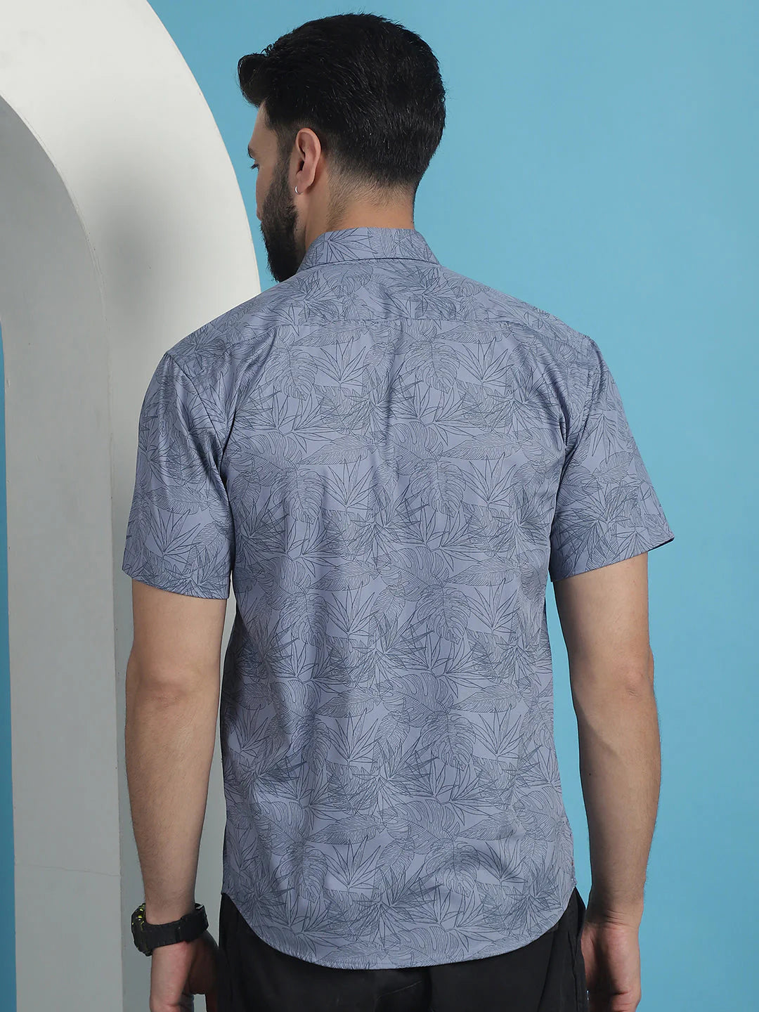 Printed Half Sleeve Cotton Shirt for Men - Grey