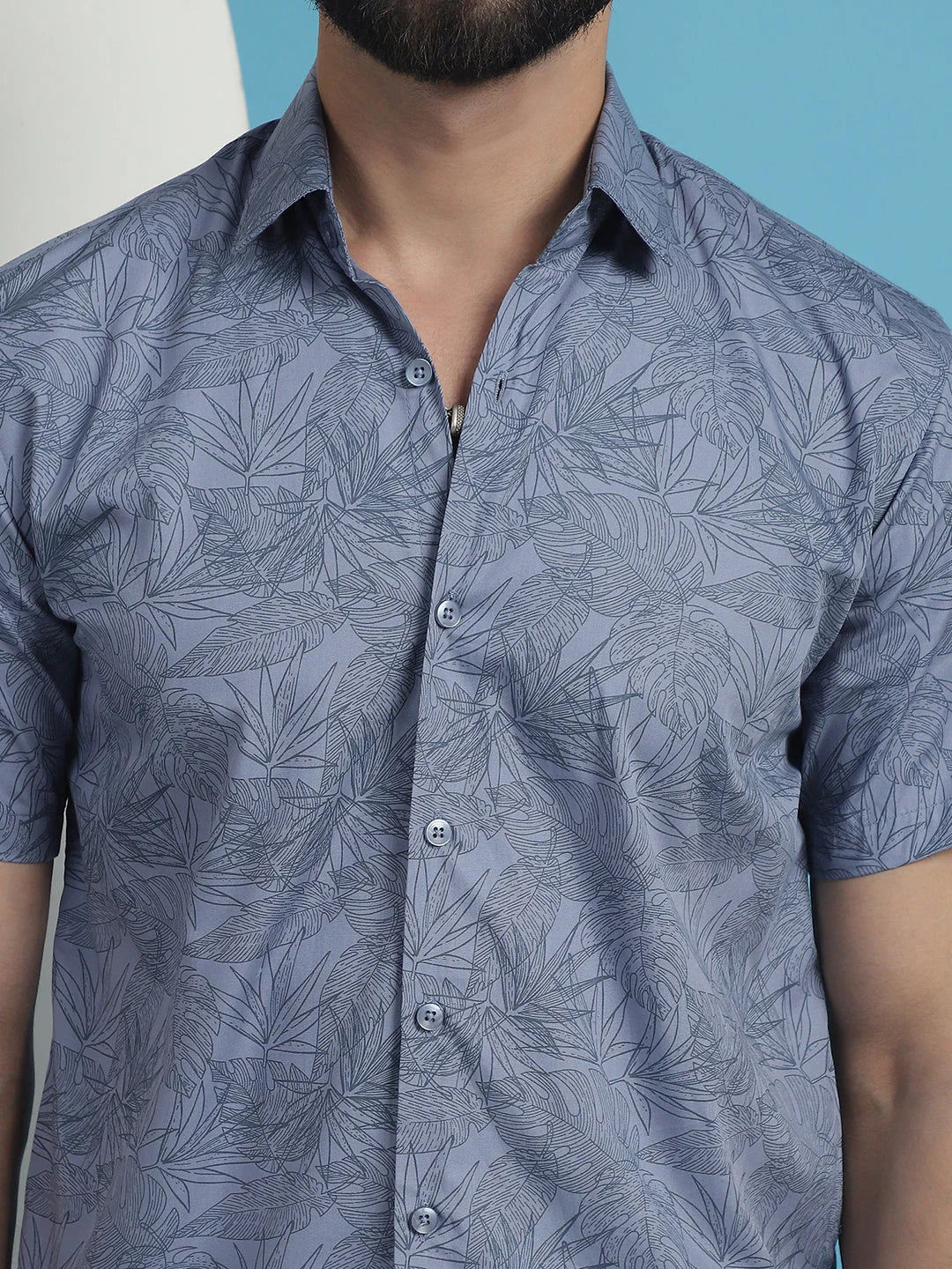 Printed Half Sleeve Cotton Shirt for Men - Grey