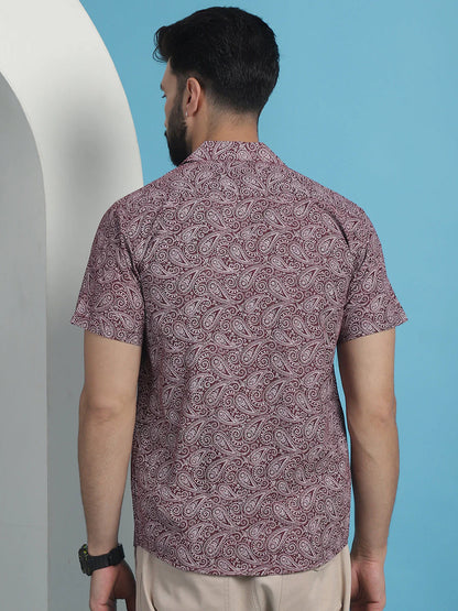 Maroon Paisley Printed Cotton Casual Shirt - Maroon