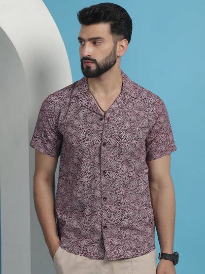 Maroon Paisley Printed Cotton Casual Shirt - Maroon