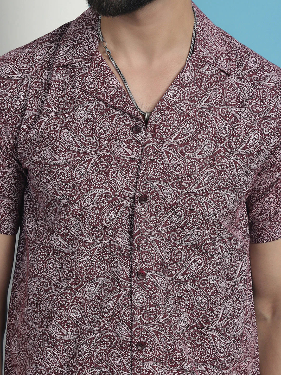 Maroon Paisley Printed Cotton Casual Shirt - Maroon