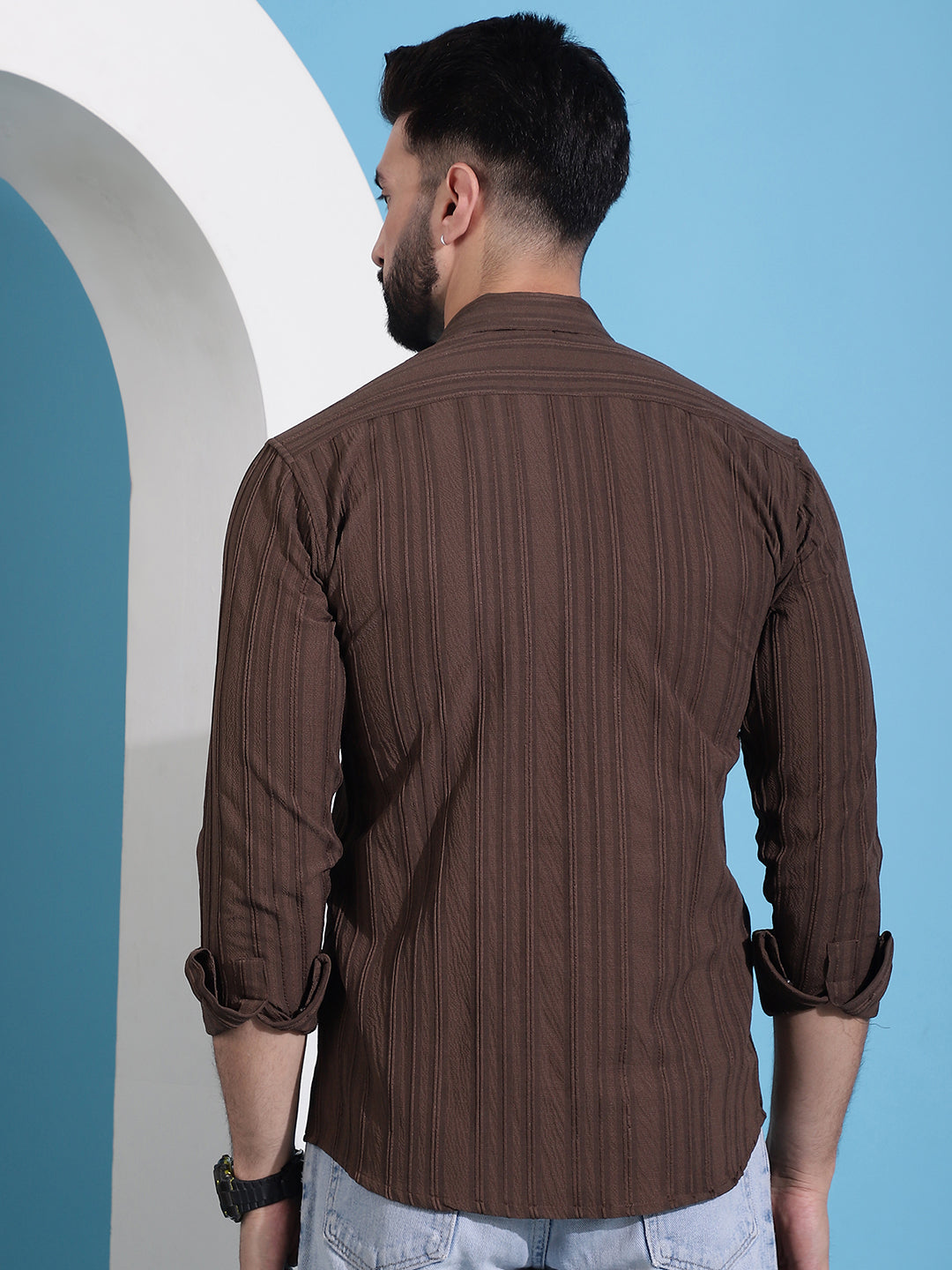 Striped Casual Shirt for Mens - Brown