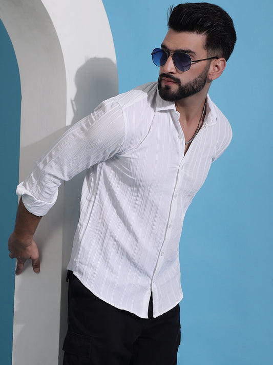 Striped Casual Shirt for Mens - White