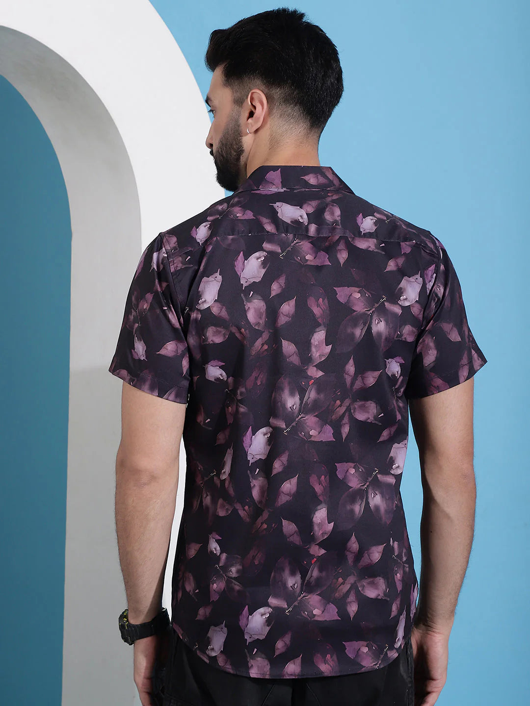 Classic Floral Printed Cotton Casual Shirt - Purple