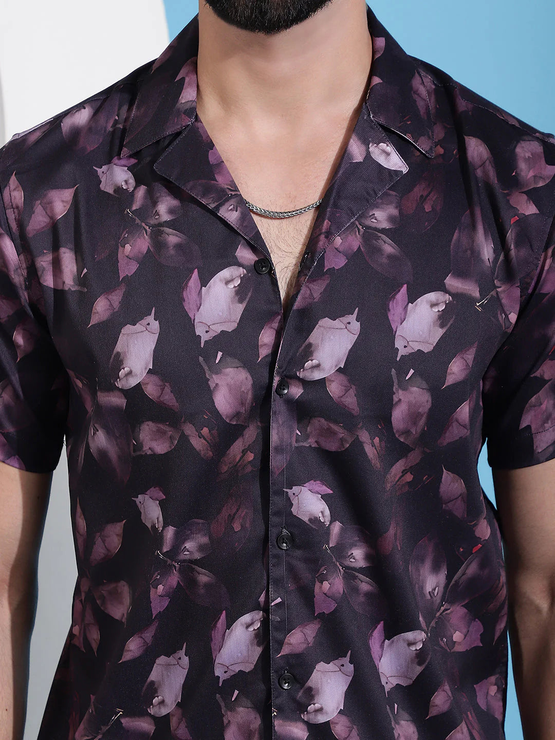 Classic Floral Printed Cotton Casual Shirt - Purple