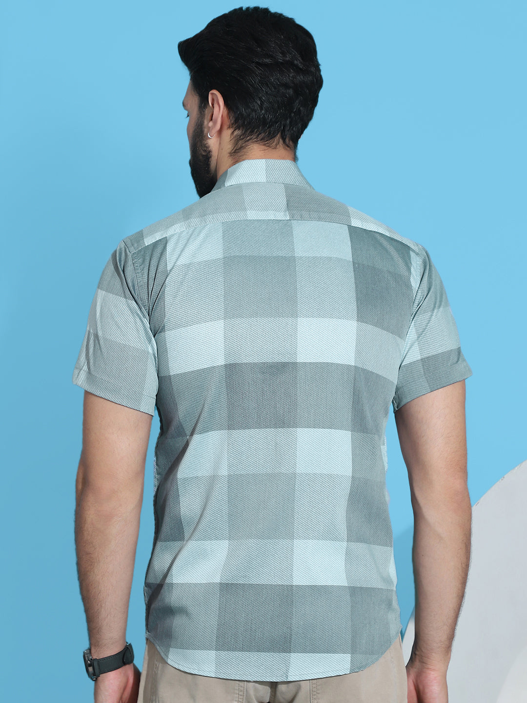 Checked Half Sleeve Cotton Shirt - Green