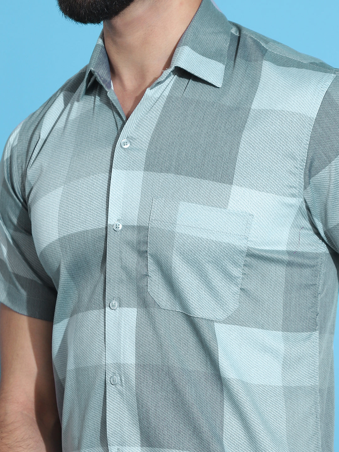 Checked Half Sleeve Cotton Shirt - Green