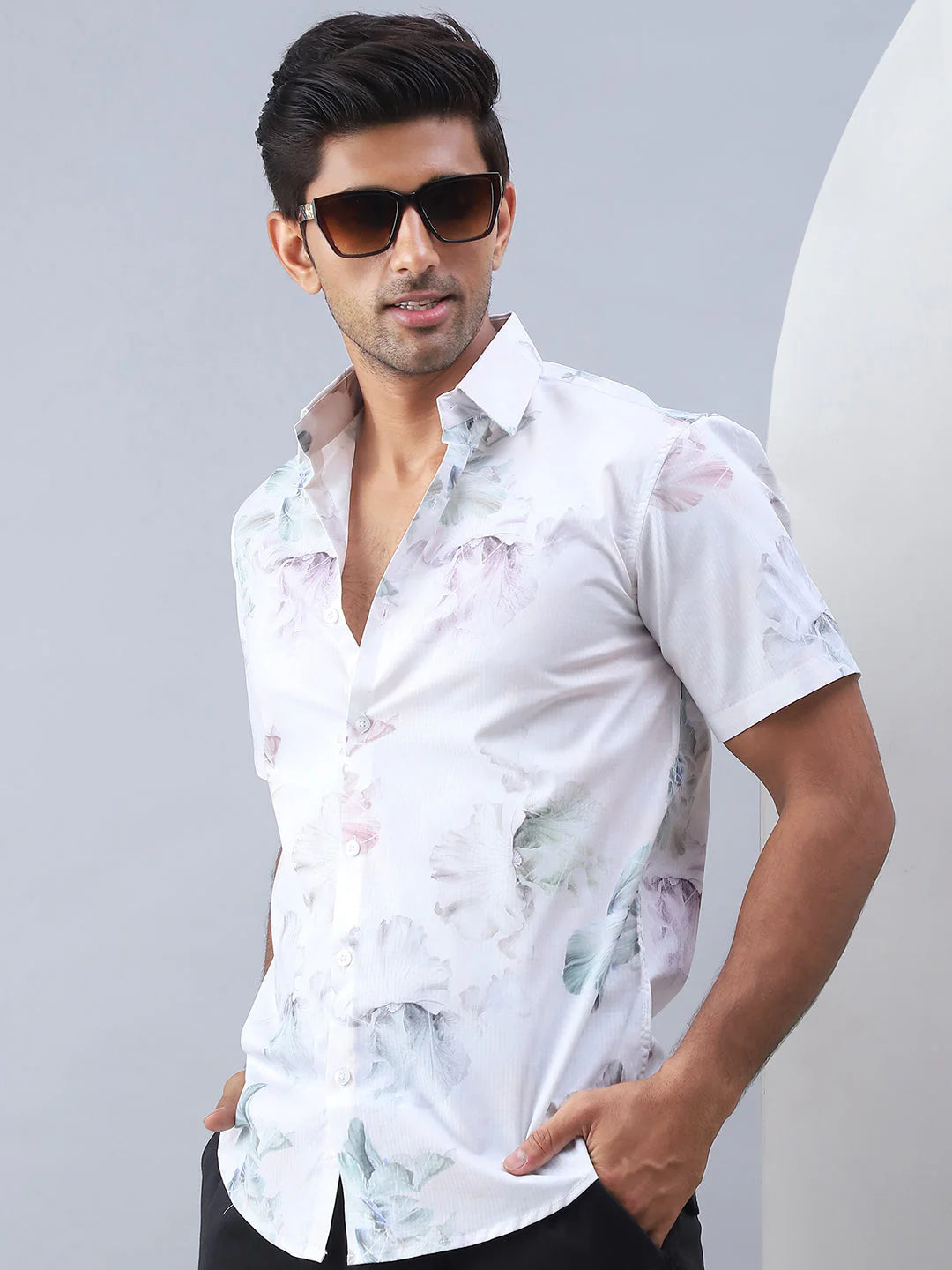 Printed Cotton Casual Shirt For Men - Green