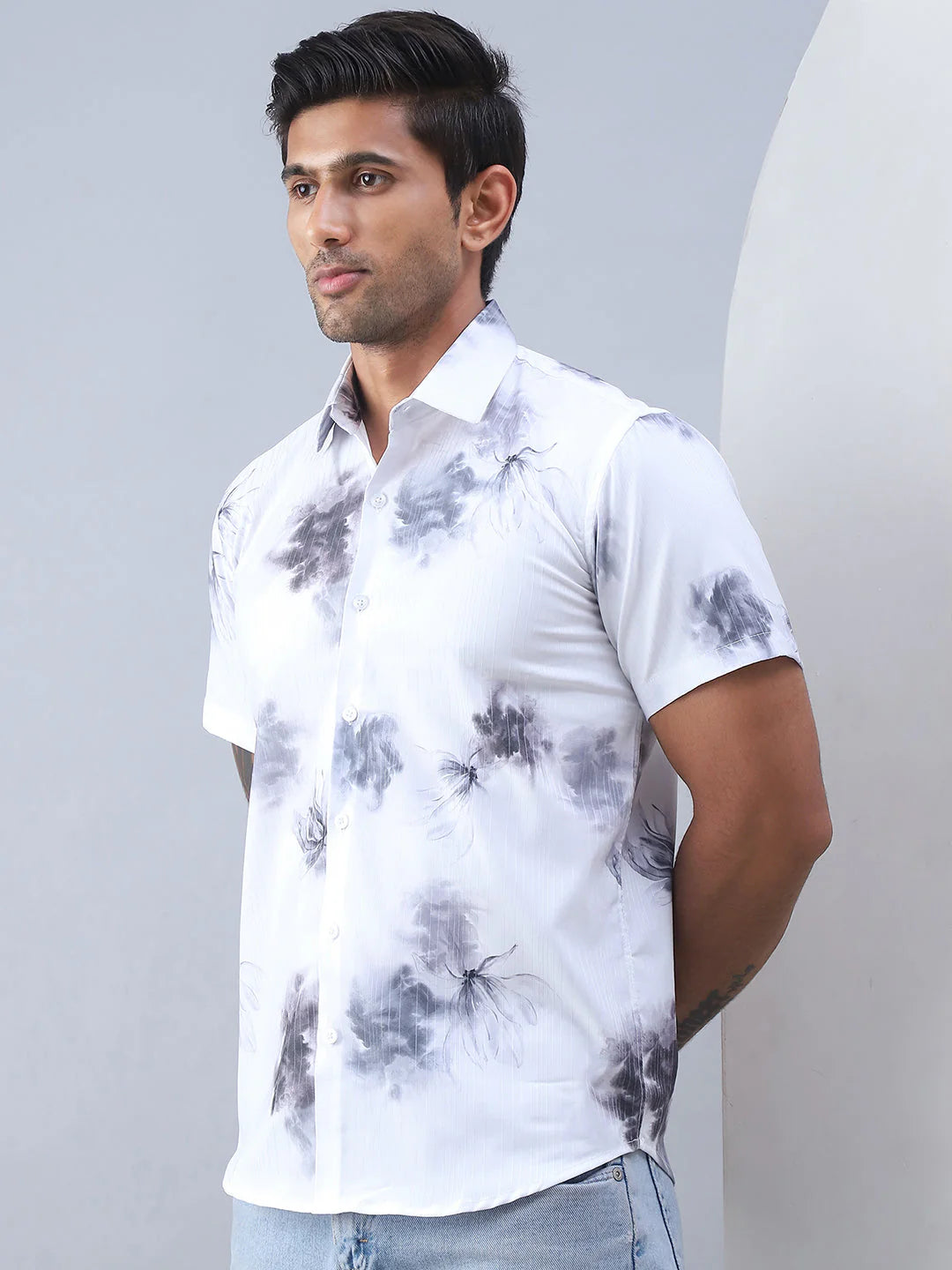 Printed Cotton Casual Shirt For Men - Grey