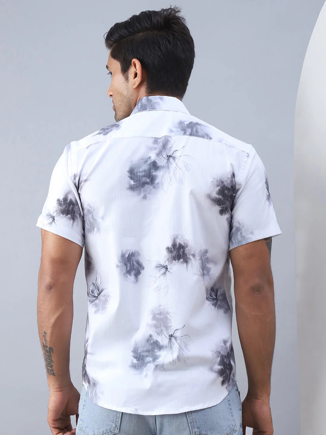 Printed Cotton Casual Shirt For Men - Grey