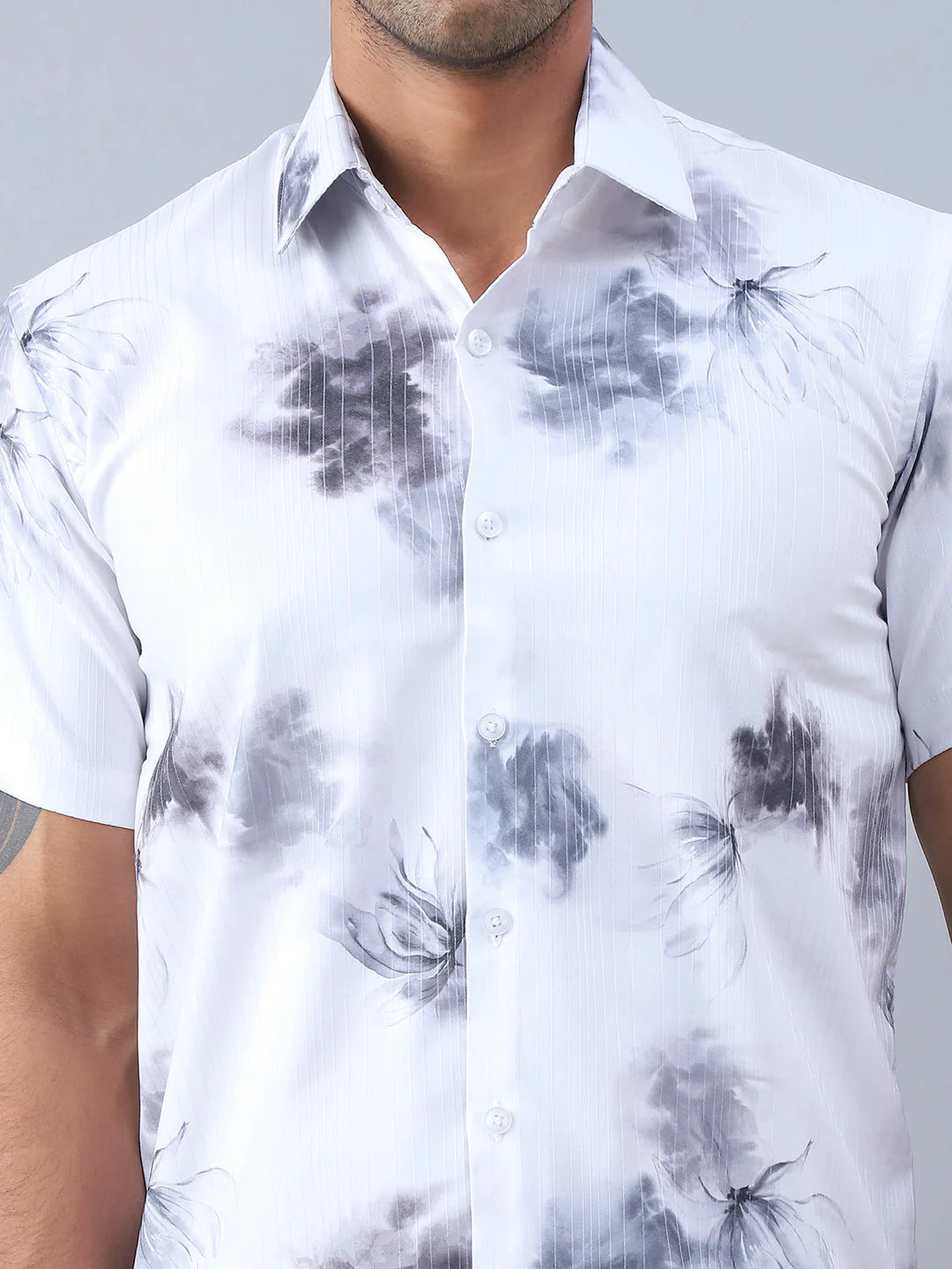 Printed Cotton Casual Shirt For Men - Grey