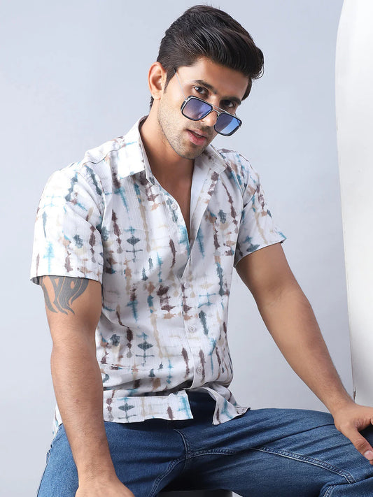 Printed Cotton Casual Shirt For Men - Multi Colour