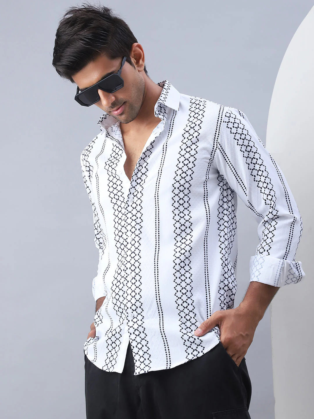 Printed Cotton Casual Shirt For Men - White