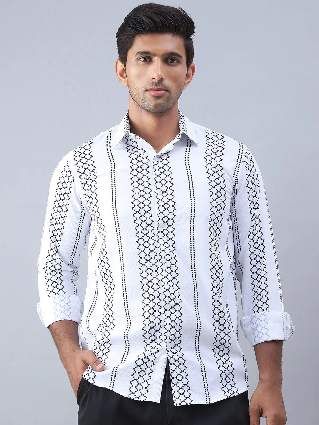 Printed Cotton Casual Shirt For Men - White