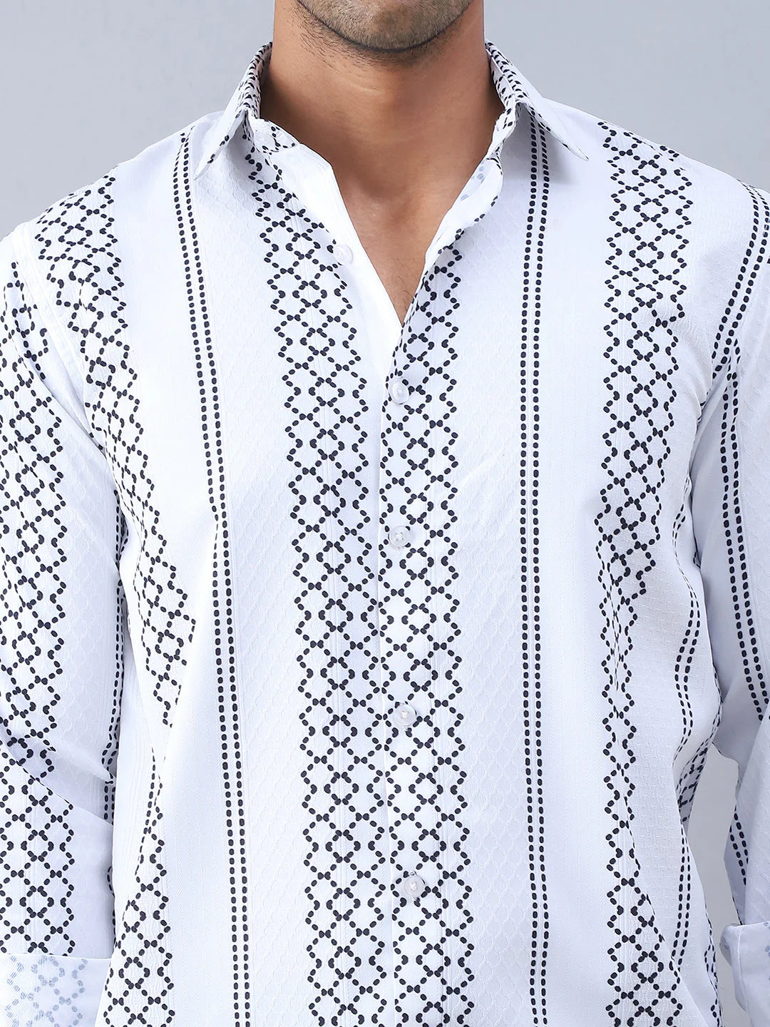 Printed Cotton Casual Shirt For Men - White