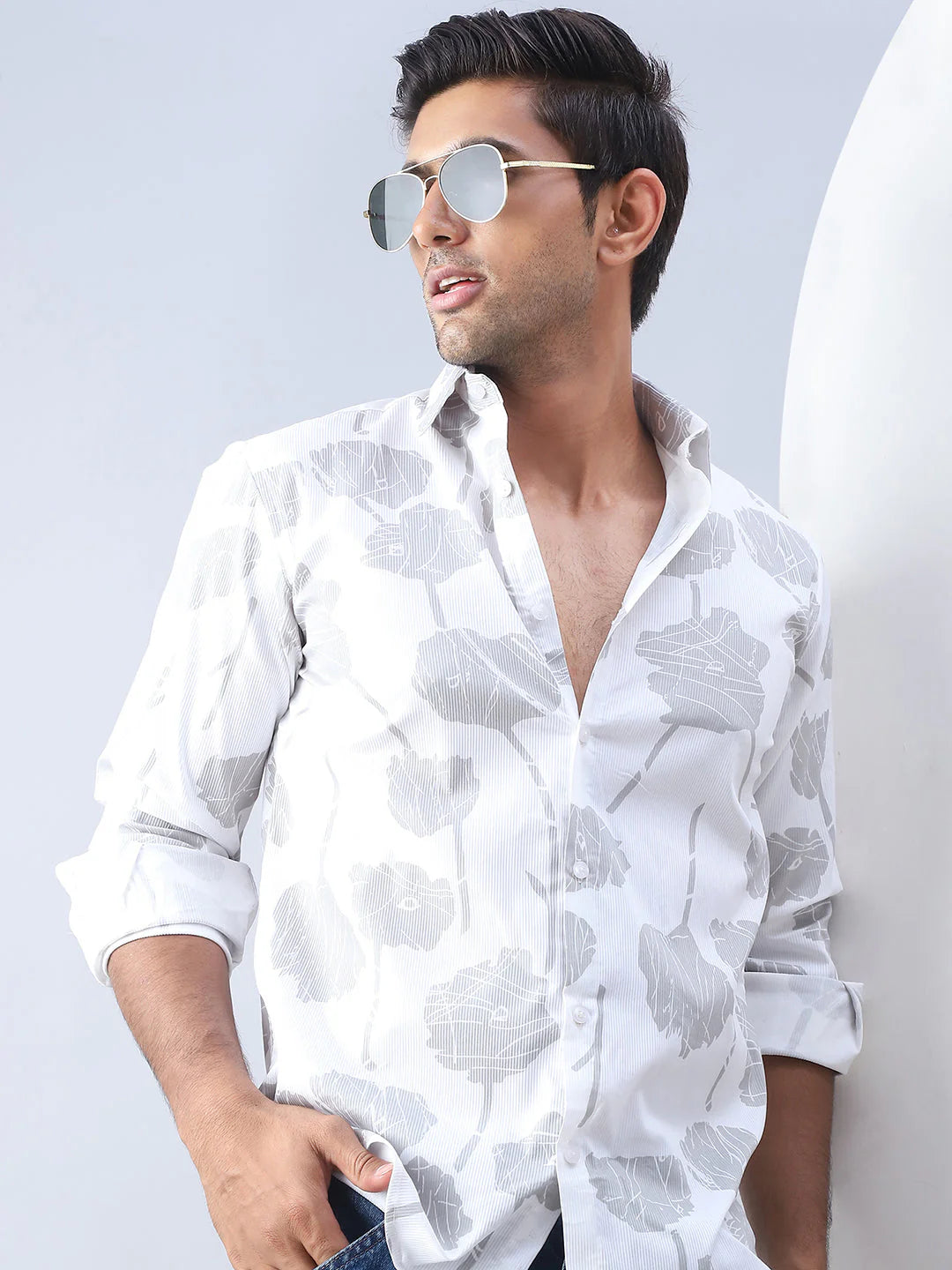 Printed Cotton Casual Shirt For Men - White