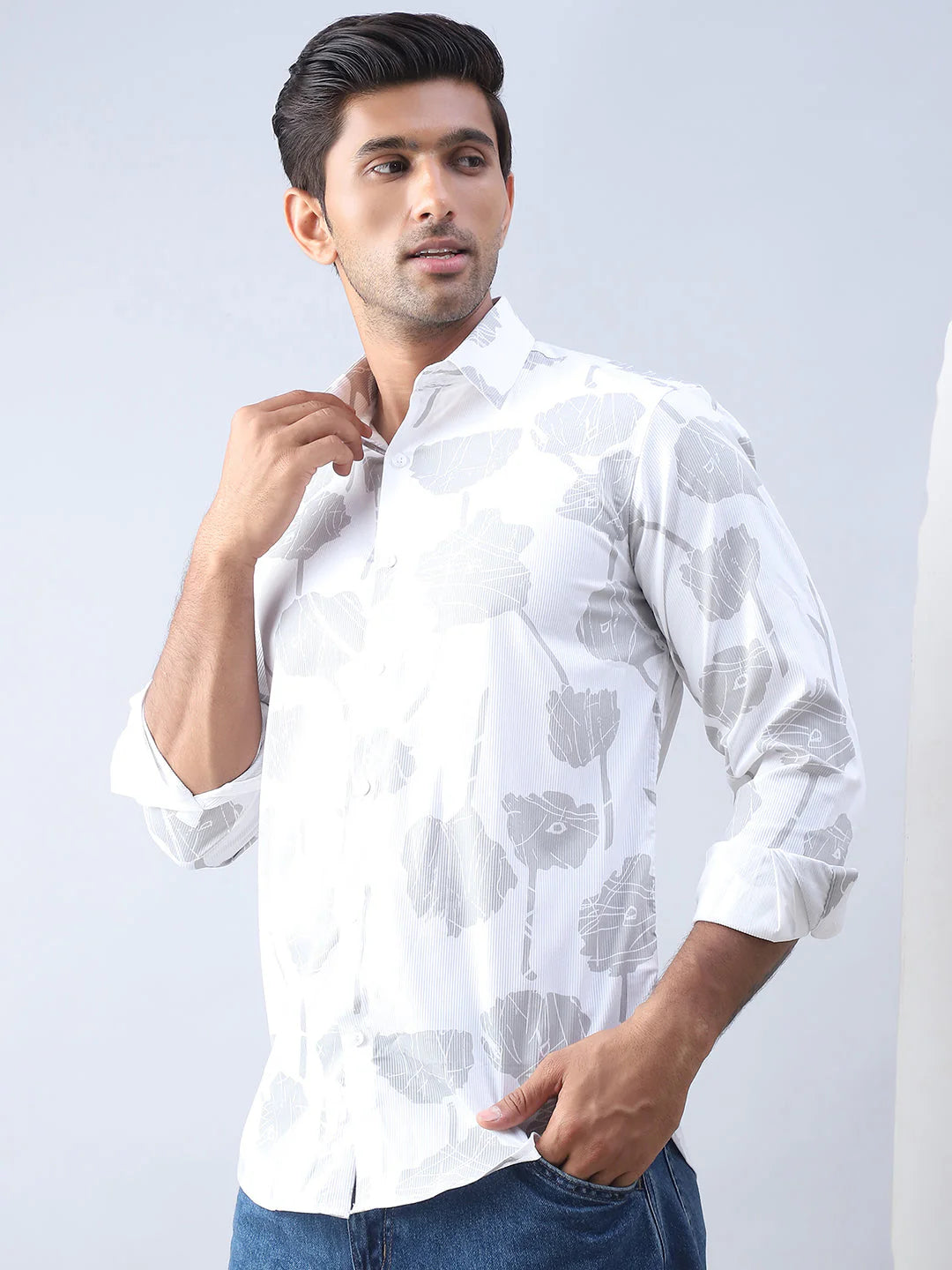 Printed Cotton Casual Shirt For Men - White