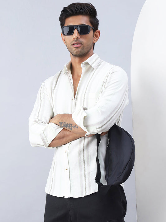 Striped Casual Shirt for Men - Cream