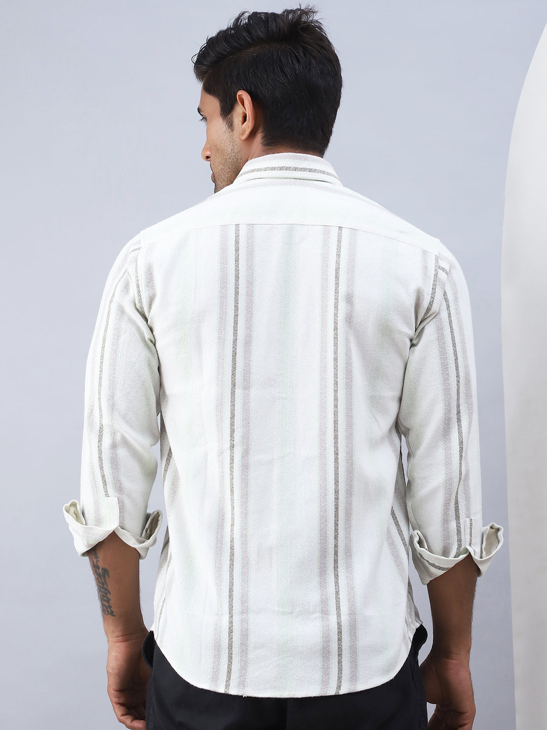 Striped Casual Shirt for Men - Cream