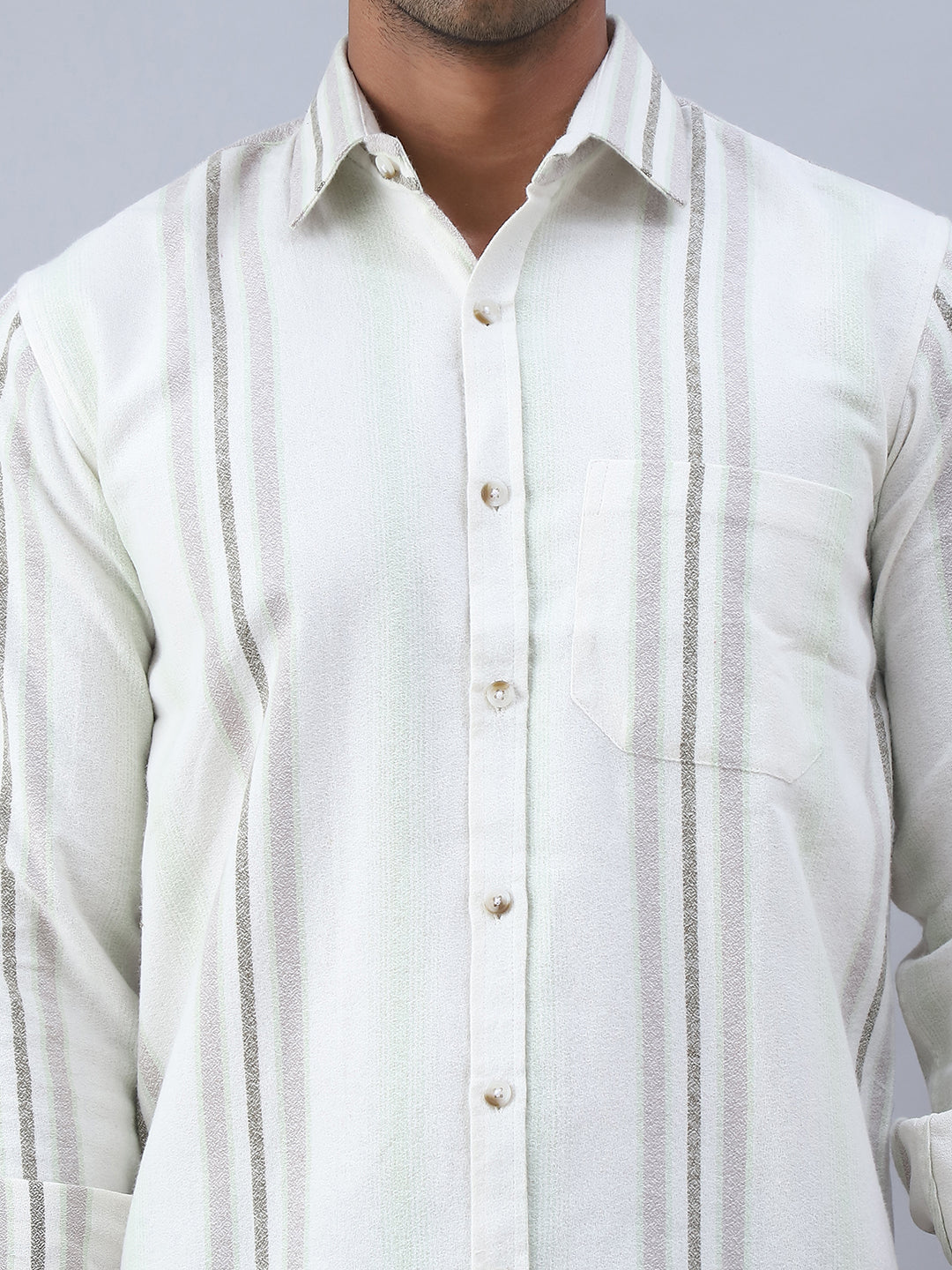 Striped Casual Shirt for Men - Cream