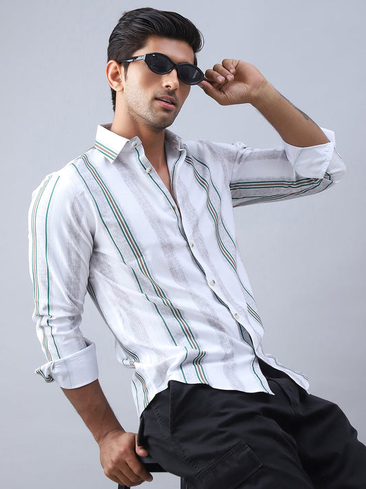 Striped Casual Shirt for Men - White