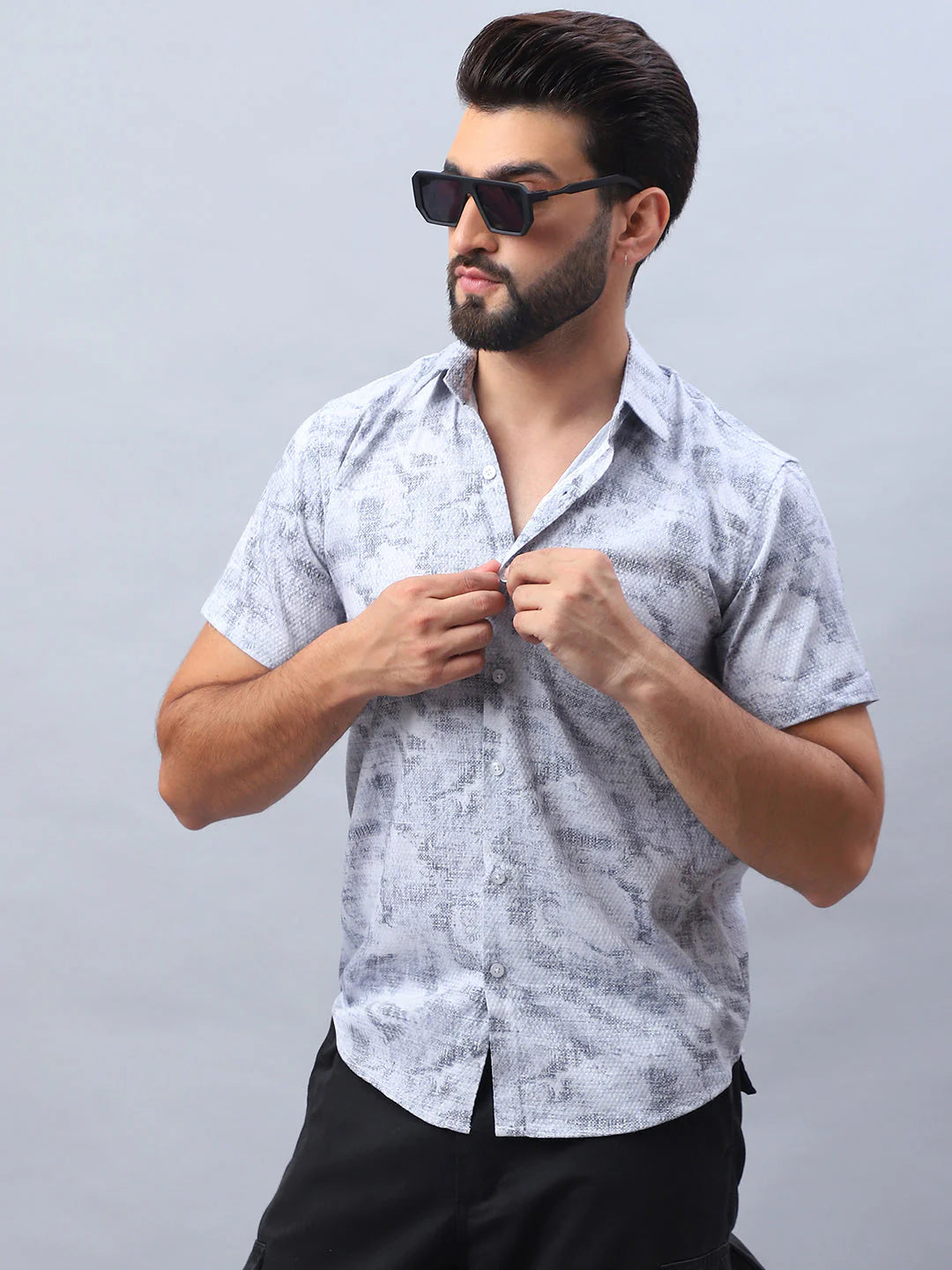 Abstract Printed Casual Shirt for Men - Light Grey