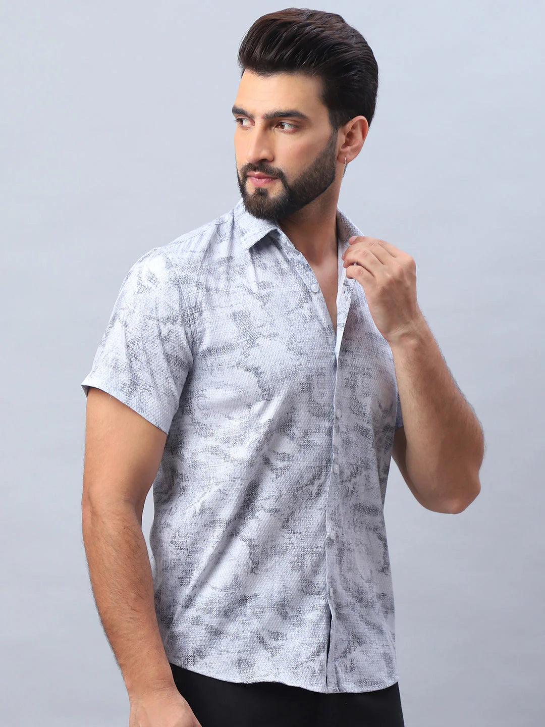 Abstract Printed Casual Shirt for Men - Light Grey