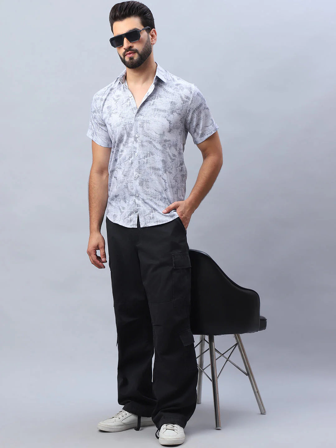 Abstract Printed Casual Shirt for Men - Light Grey