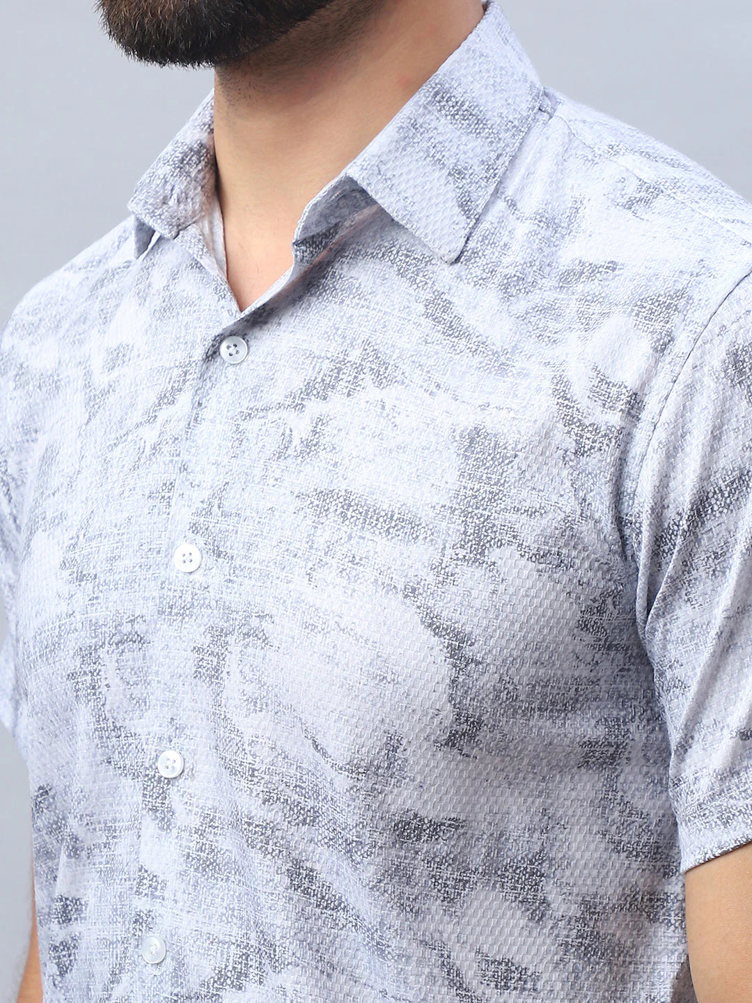 Abstract Printed Casual Shirt for Men - Light Grey