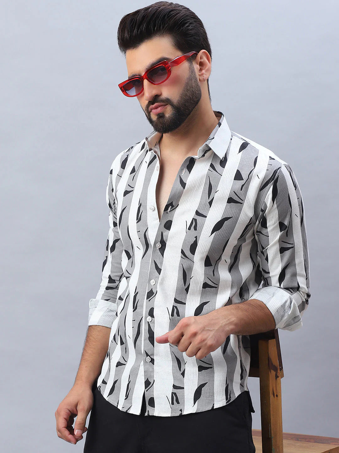 Printed Cotton Casual Shirt For Men - Grey