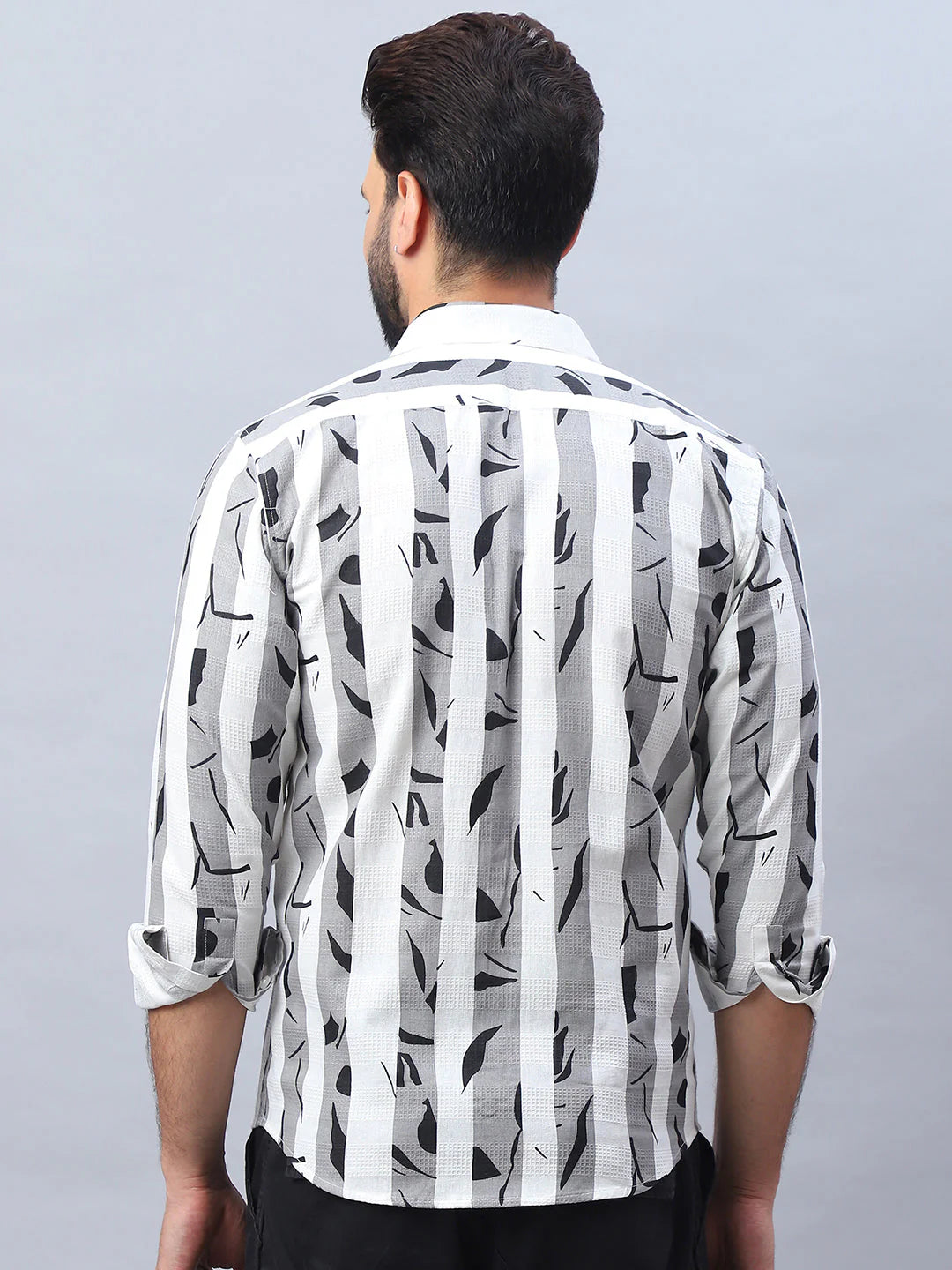 Printed Cotton Casual Shirt For Men - Grey