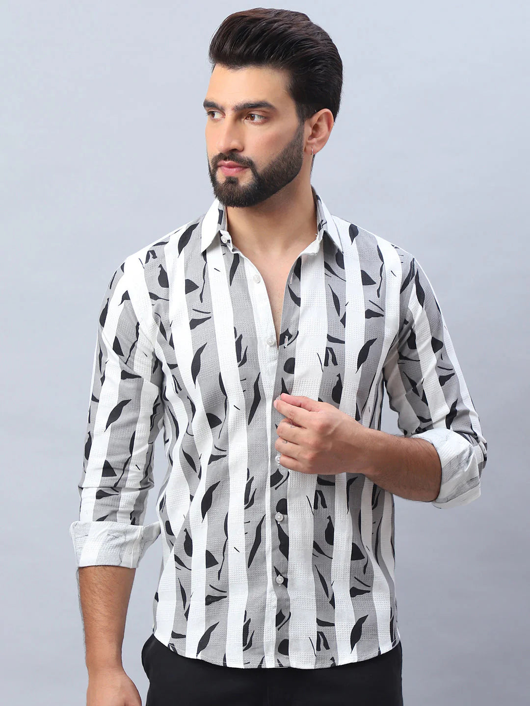 Printed Cotton Casual Shirt For Men - Grey