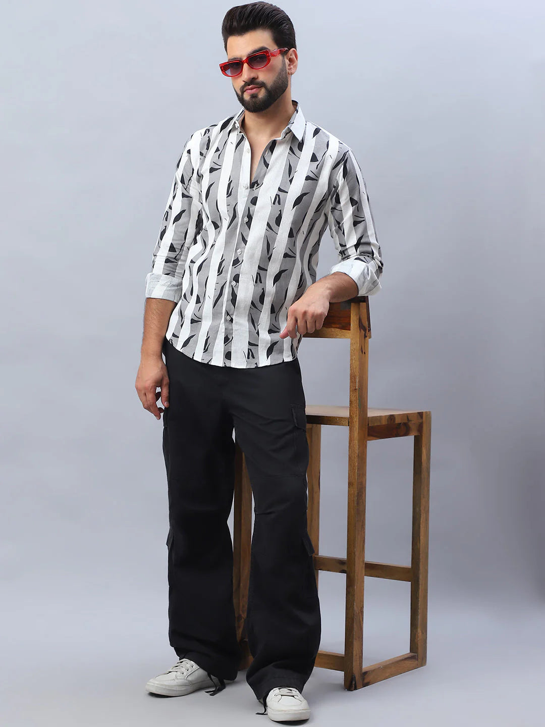 Printed Cotton Casual Shirt For Men - Grey