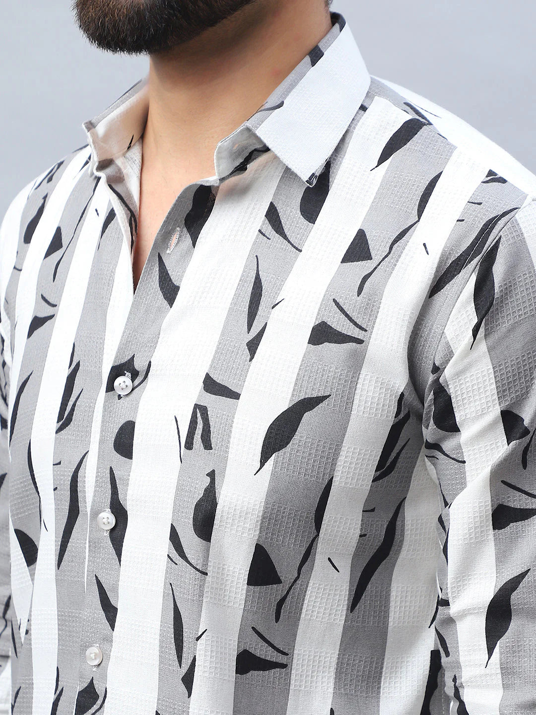 Printed Cotton Casual Shirt For Men - Grey