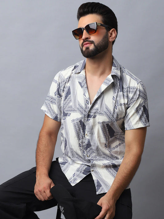 Abstract Printed Casual Shirt for Men - Grey