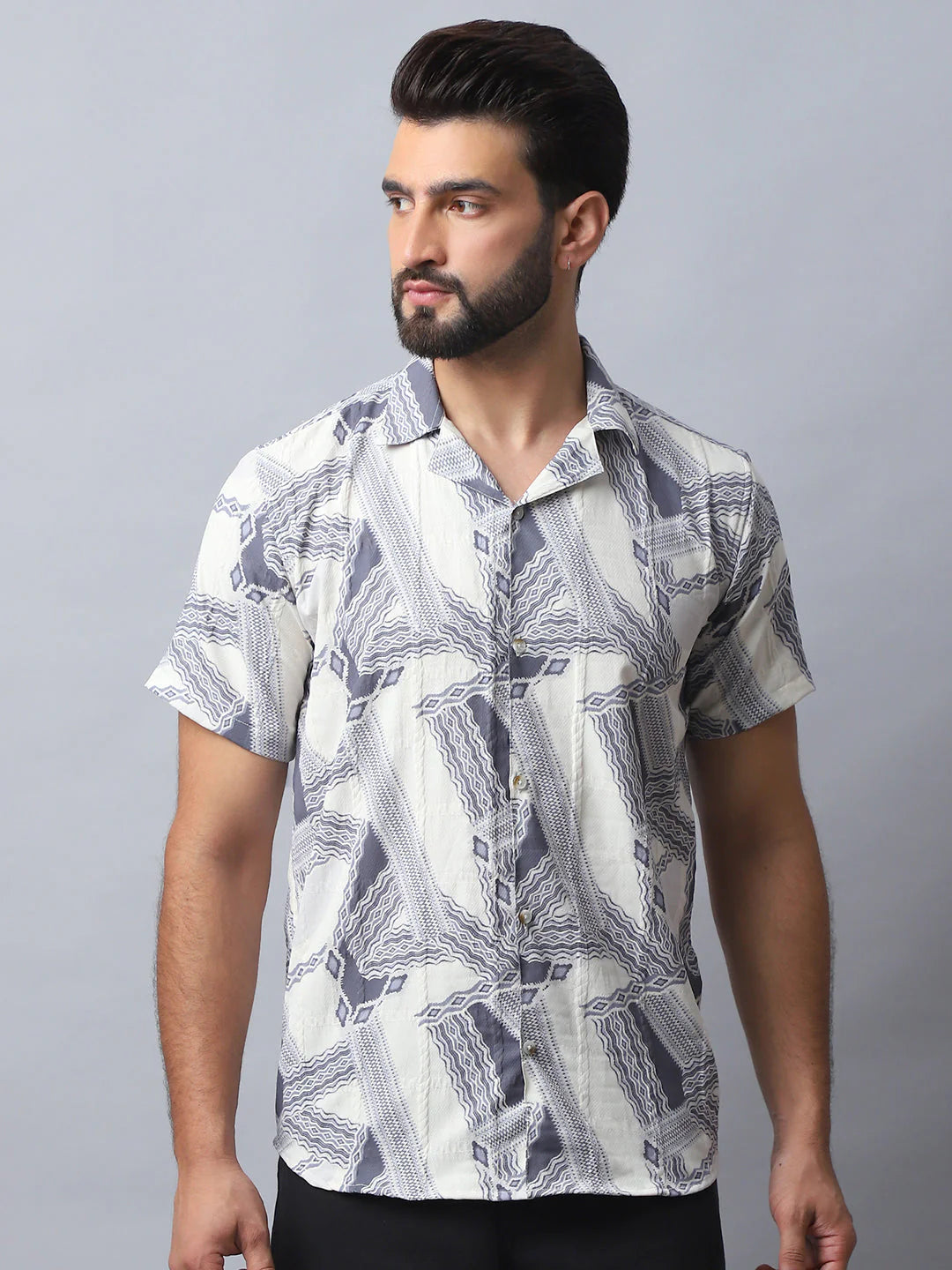 Abstract Printed Casual Shirt for Men - Grey