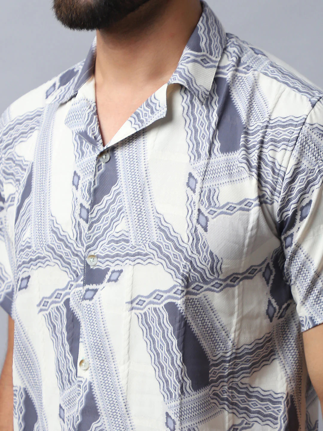 Abstract Printed Casual Shirt for Men - Grey