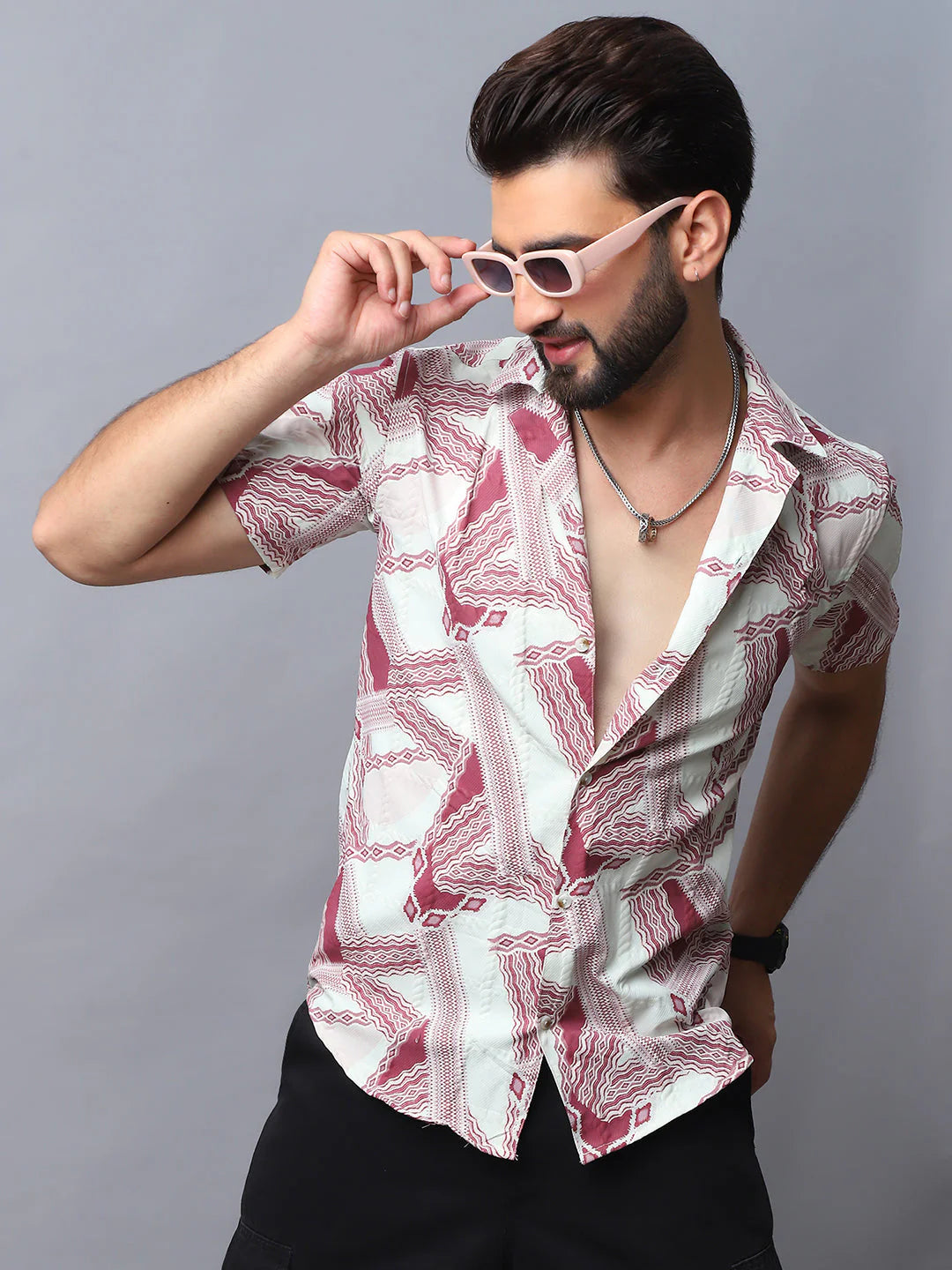 Abstract Printed Casual Shirt for Men - Red