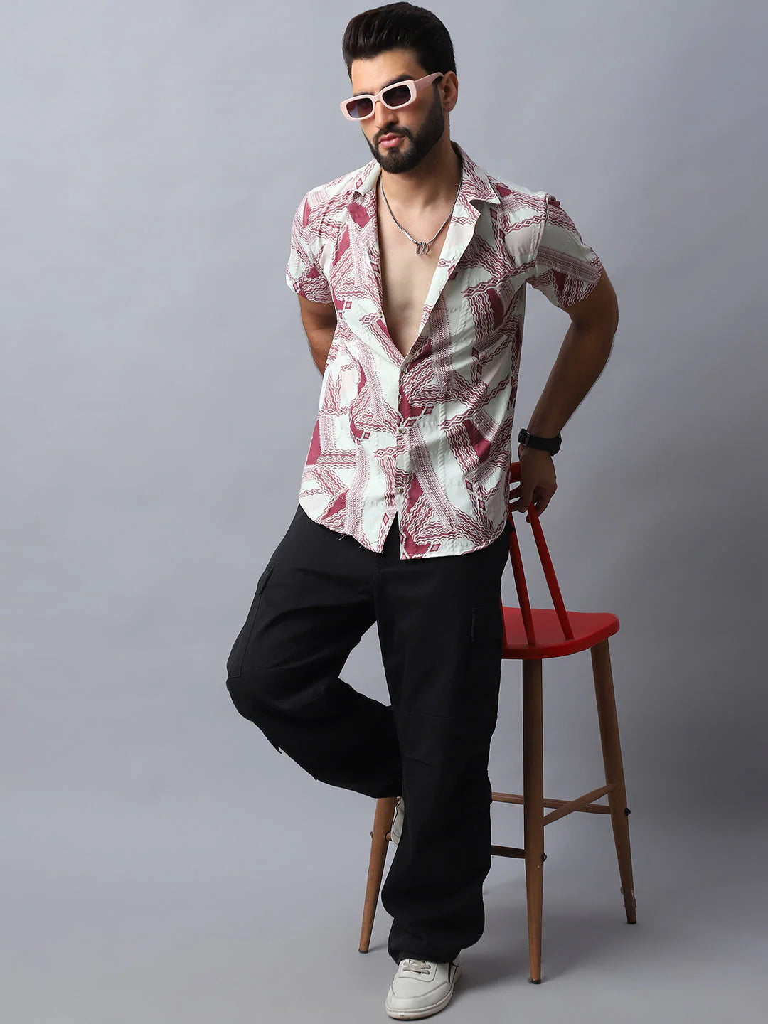 Abstract Printed Casual Shirt for Men - Red