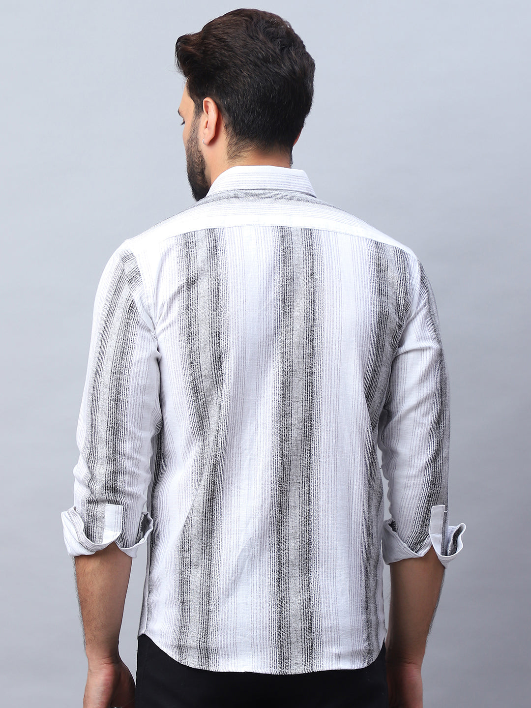 Striped Cotton Casual Shirt for Men - Grey